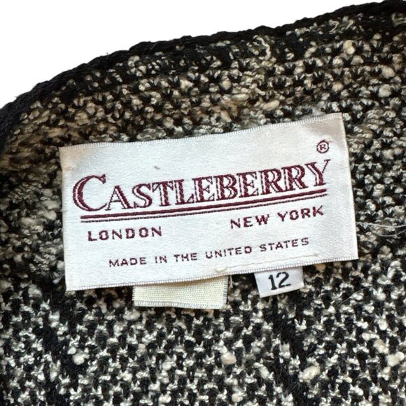 Vtg Castleberry Tweed Knit Open Front Cardigan Sweater Jacket Gray Black Size 12 - Picture 8 of 9